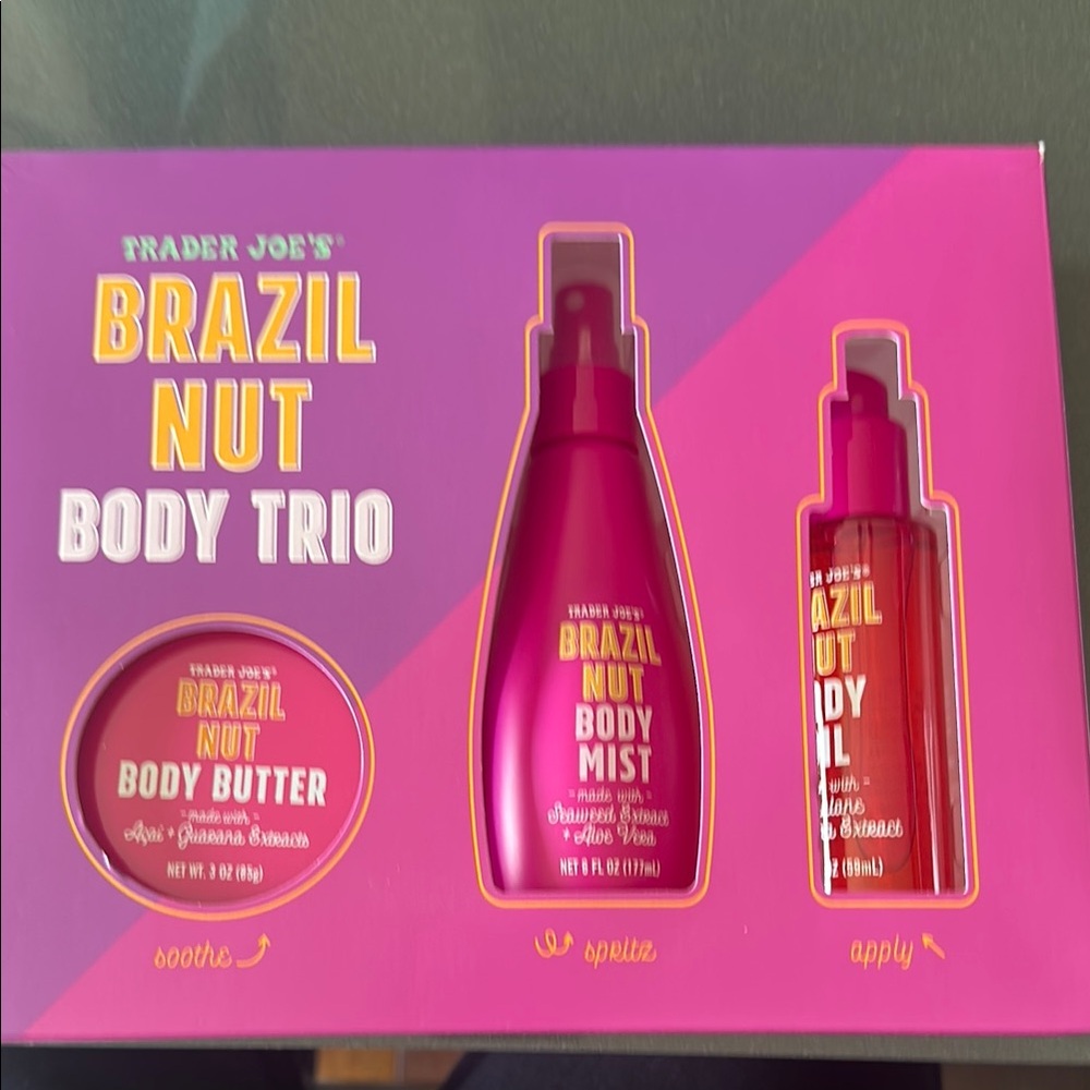 Vibrant Pink Brazil Nut Body Butter, mist and oil set